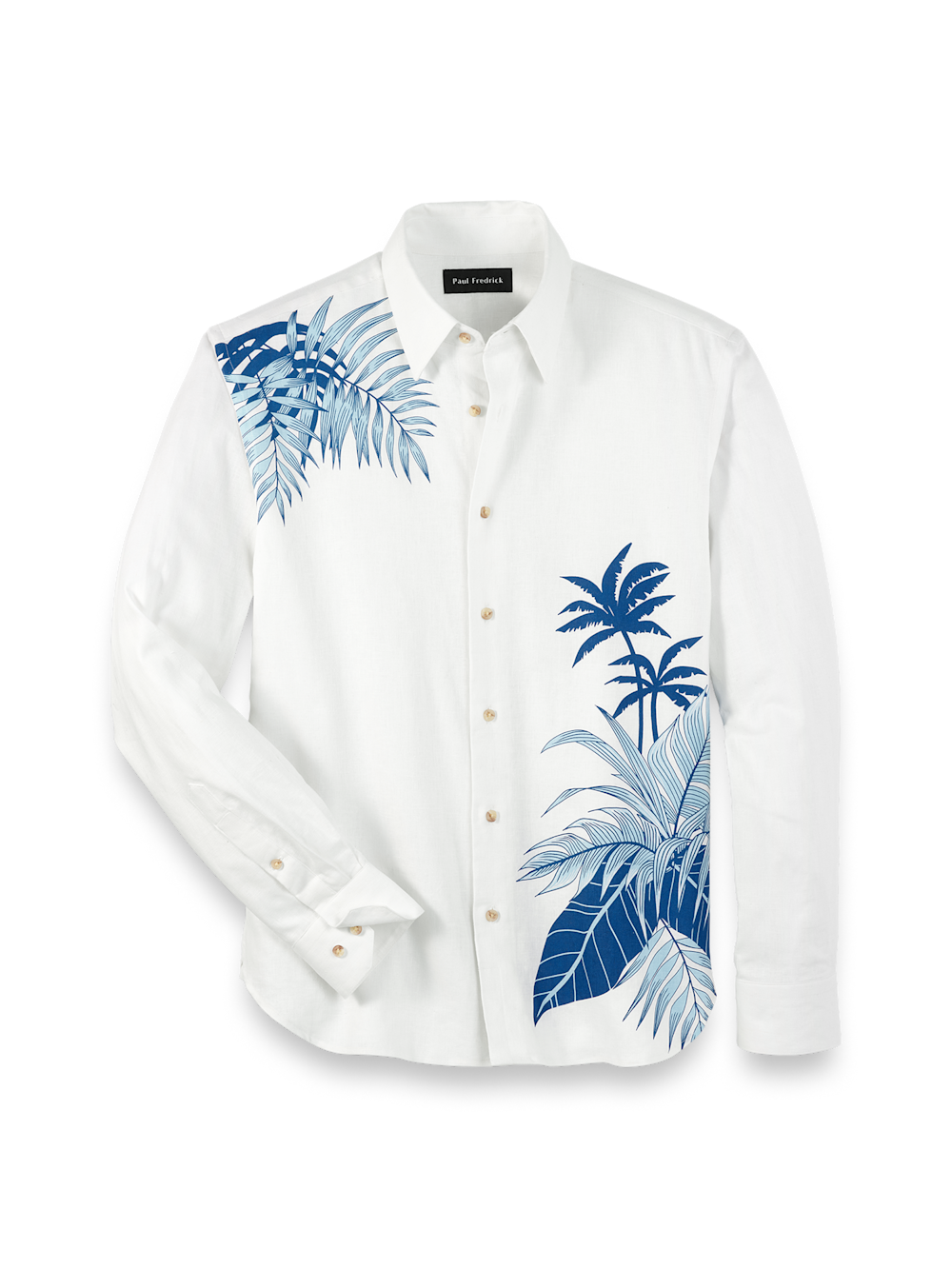 Product Image of Linen Blend Botanical Print Casual Shirt-White