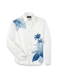 Linen Blend Botanical Print Casual Shirt - White
