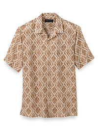 Linen Geometric Leaf Print Casual Shirt - Brown