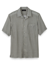 Linen Geometric Print Casual Shirt - Black/white