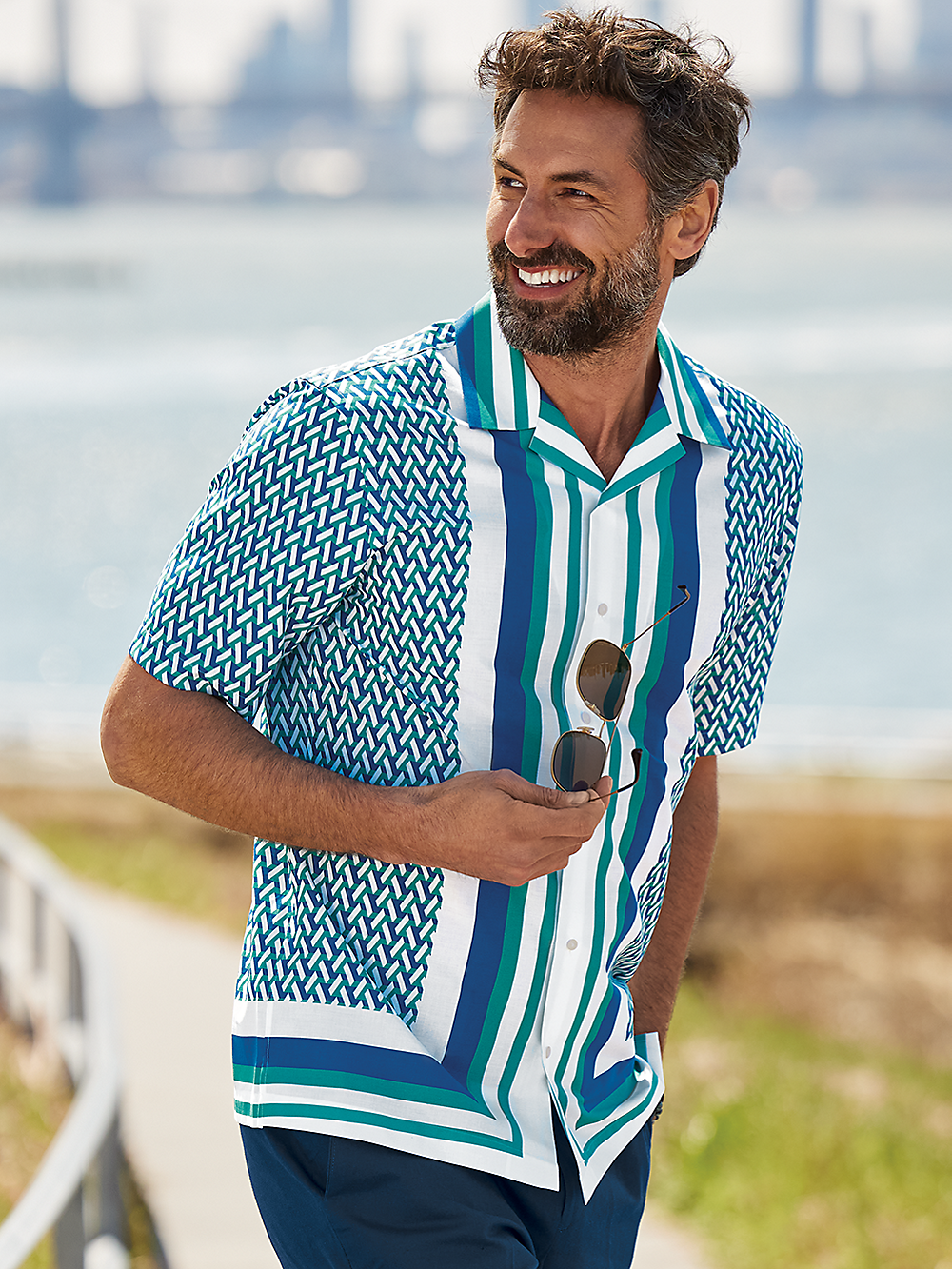 Alternate Image of Cotton Geometric Print Casual Shirt-1