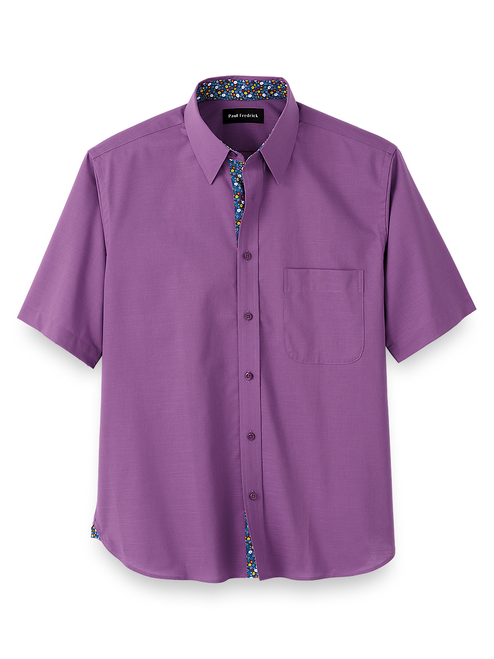 Product Image of Cotton Solid Casual Shirt With Contrast Trim-Purple