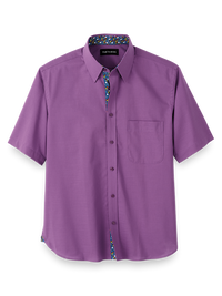 Cotton Solid Casual Shirt With Contrast Trim - Purple