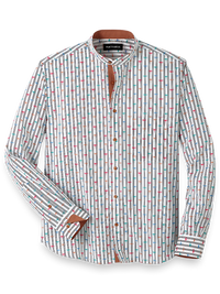Cotton Stripe Print Casual Shirt With Contrast Trim - White Multi