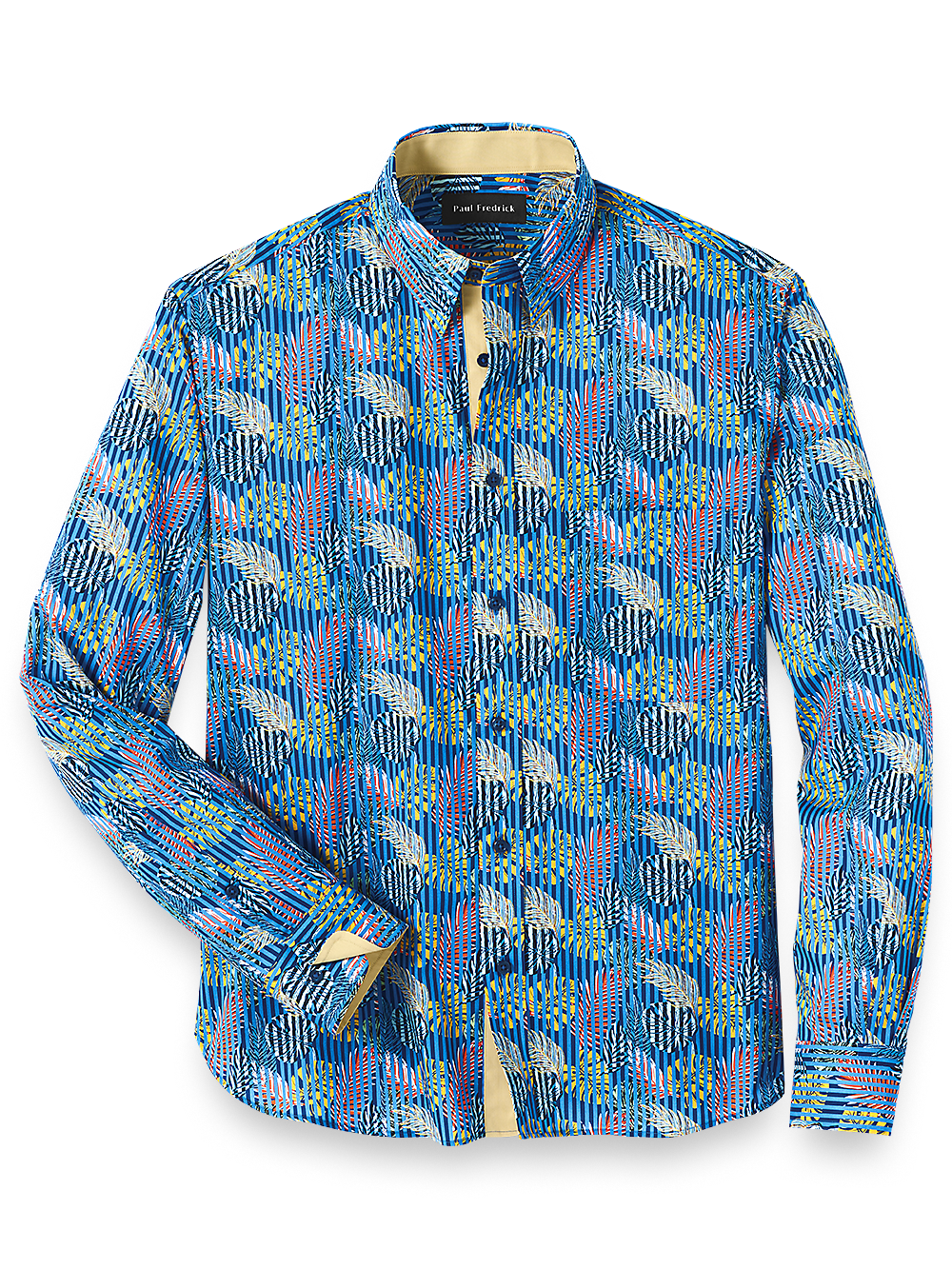 Product Image of Cotton Leaf Print Casual Shirt With Contrast Trim-Multi