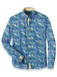 Cotton Leaf Print Casual Shirt With Contrast Trim - Multi