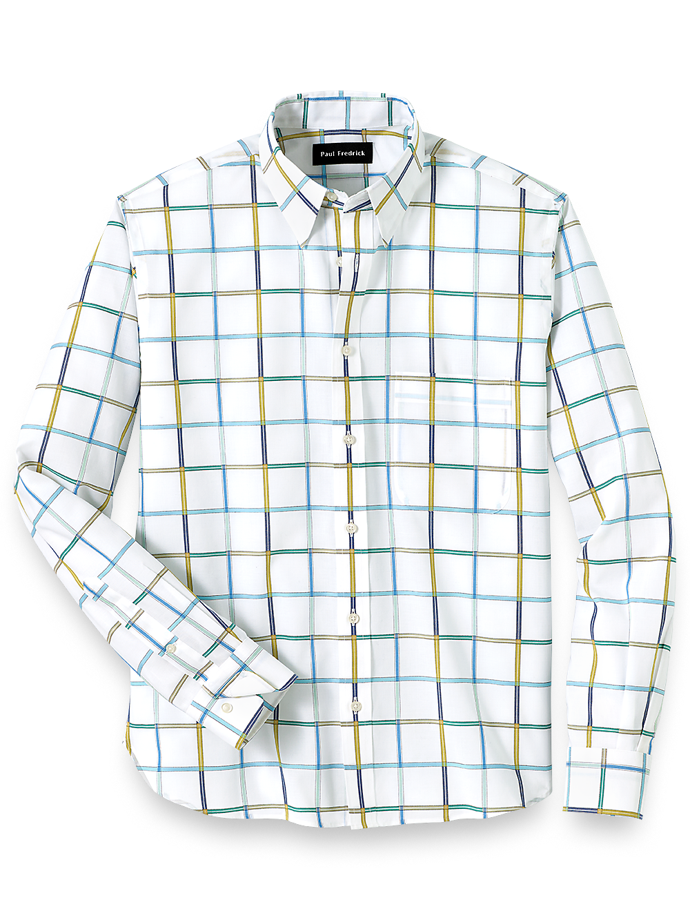 Product Image of Cotton Windowpane Casual Shirt-Blue/Yellow