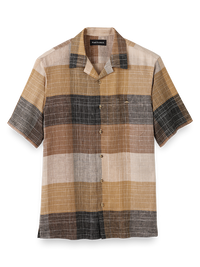 Linen Buffalo Plaid Casual Shirt - Black/brown