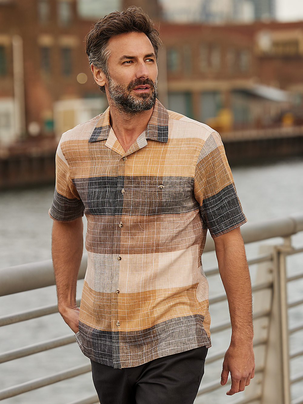 Alternate Image of Linen Buffalo Plaid Casual Shirt-1
