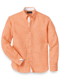 Linen Gingham Check Casual Shirt - Orange