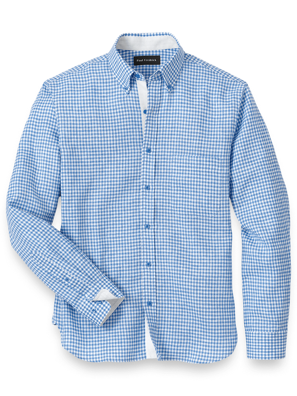 Product Image of Linen Gingham Check Casual Shirt-Blue