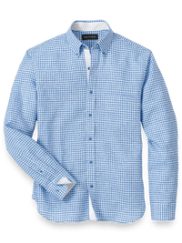 Linen Gingham Check Casual Shirt - Blue