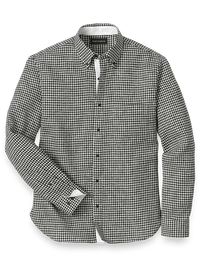 Linen Gingham Check Casual Shirt - Black
