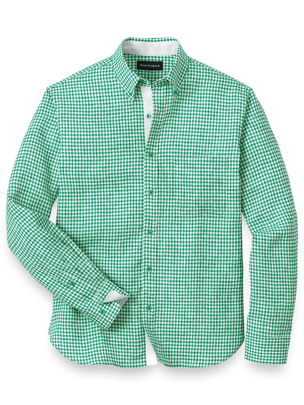 Product Image of Linen Gingham Check Casual Shirt-Green