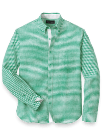 Linen Gingham Check Casual Shirt - Green