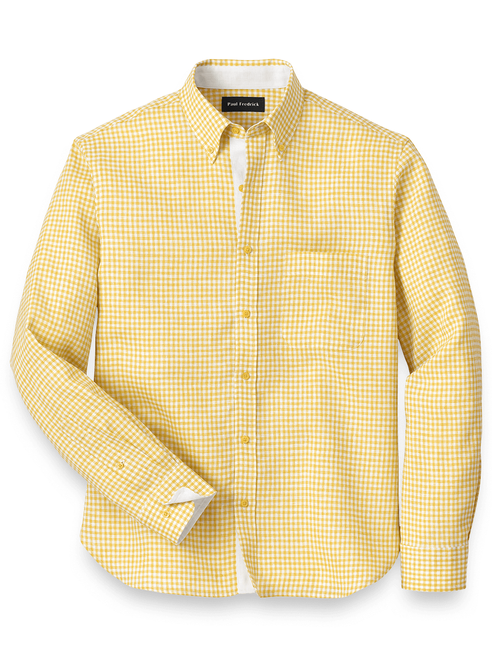 Product Image of Linen Gingham Check Casual Shirt-Yellow