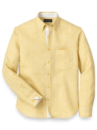 Linen Gingham Check Casual Shirt - Yellow