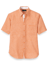 Linen Gingham Check Casual Shirt - Orange