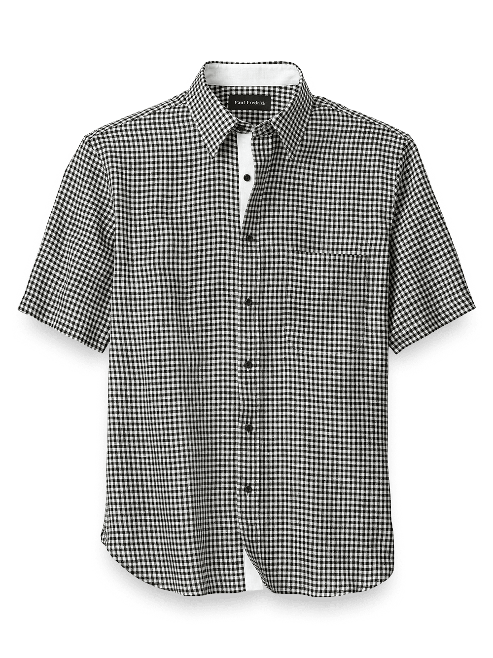 Product Image of Linen Gingham Check Casual Shirt-Black