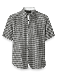 Linen Gingham Check Casual Shirt - Black