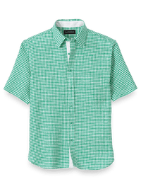 Linen Gingham Check Casual Shirt - Green
