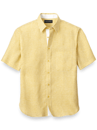 Linen Gingham Check Casual Shirt - Yellow