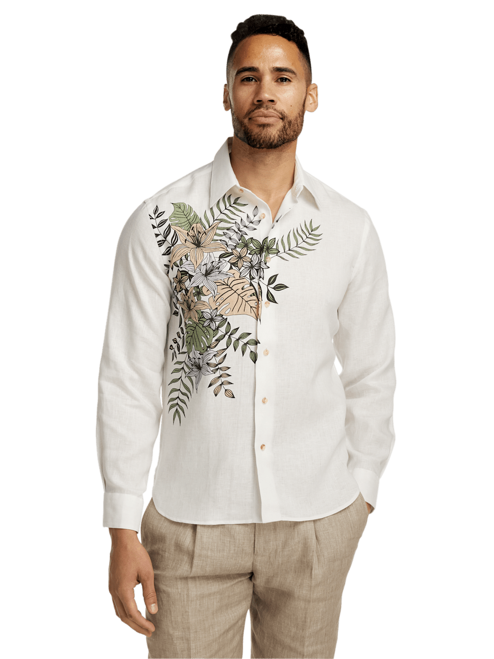 Alternate Image of Linen Print Panel Casual Shirt-1
