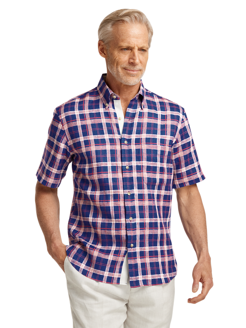 Alternate Image of Linen Plaid Casual Shirt-1