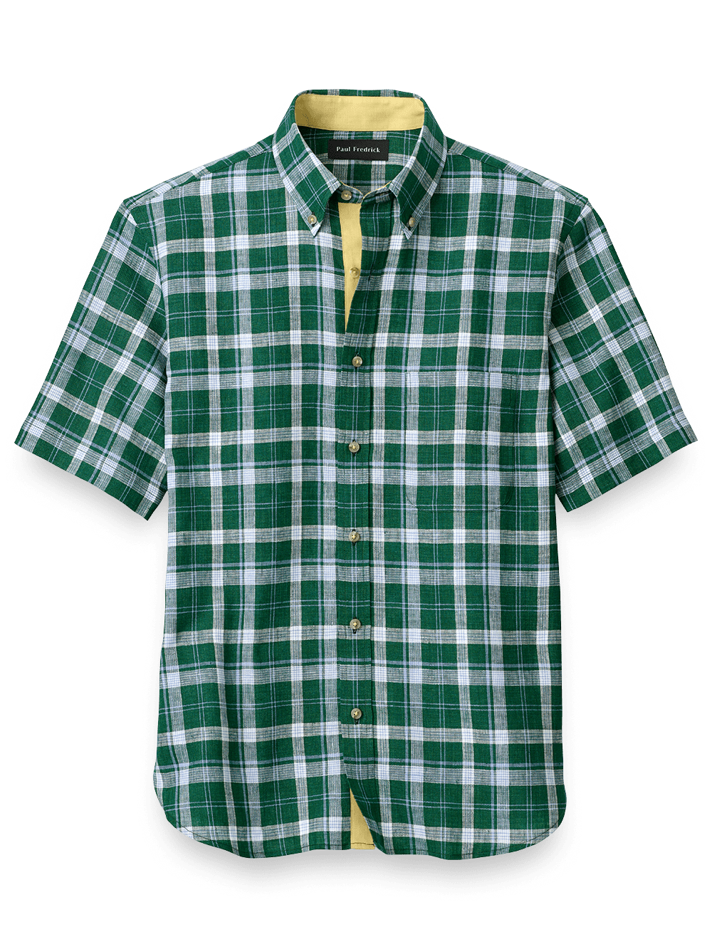 Product Image of Linen Plaid Casual Shirt-Green/Blue