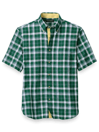 Linen Plaid Casual Shirt - Green/blue