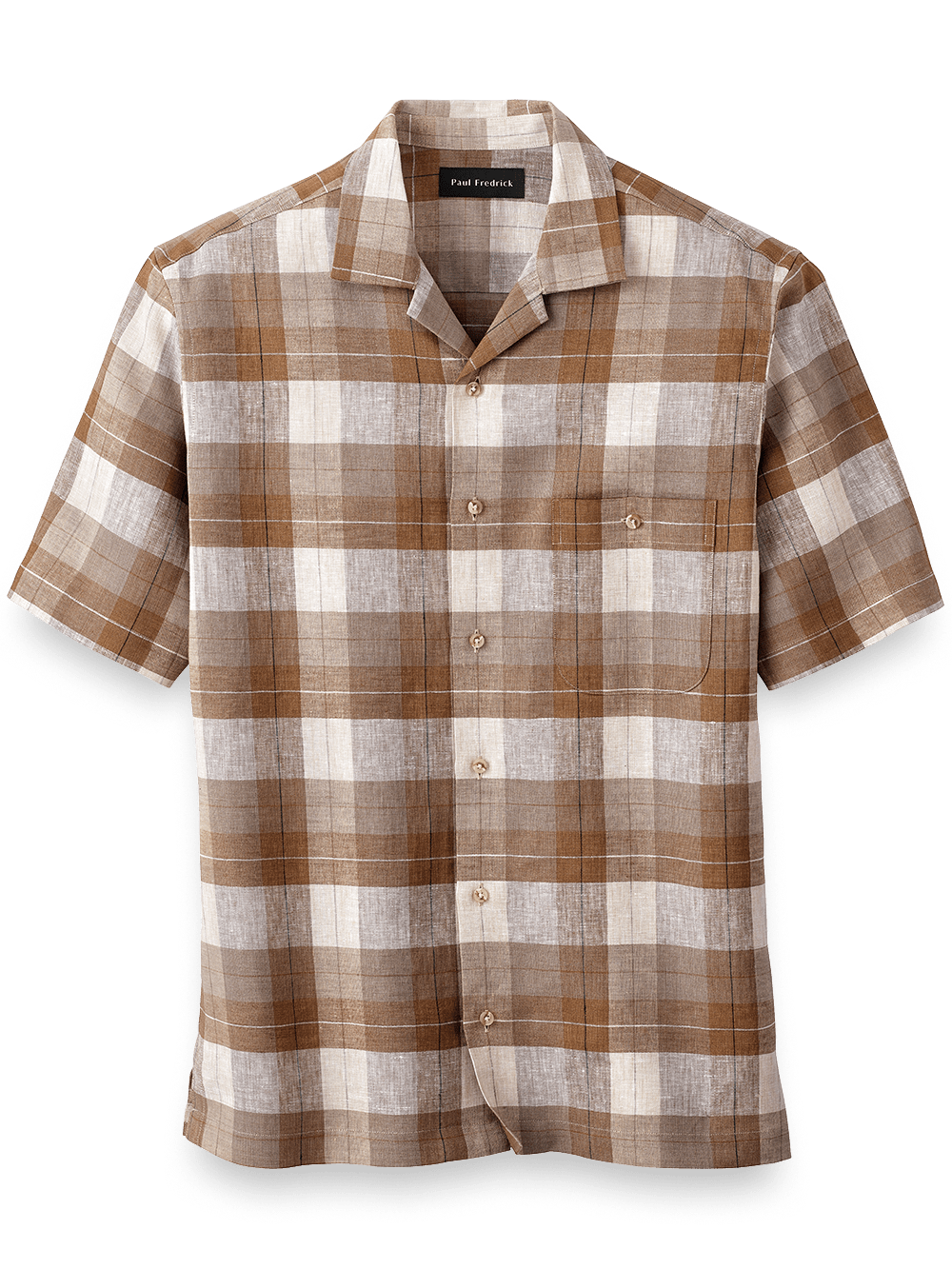Product Image of Linen Plaid Casual Shirt-Brown