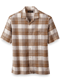 Linen Plaid Casual Shirt - Brown