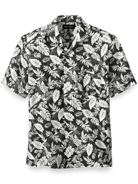 Linen Botanical Print Casual Shirt - Black/white