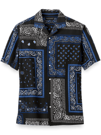 Cotton Paisley Print Casual Shirt - Black