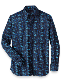 Cotton Abstract Print Casual Shirt - Blue