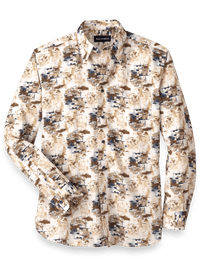 Cotton Abstract Print Casual Shirt - Ivory/brown