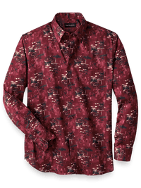 Cotton Abstract Print Casual Shirt - Burgundy