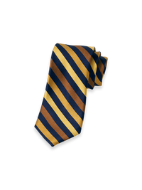 Stripe Woven Silk Tie - Gold/navy