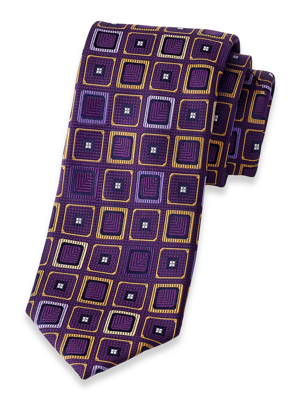Product Image of Geometric Woven Silk Tie-Purple/Gold