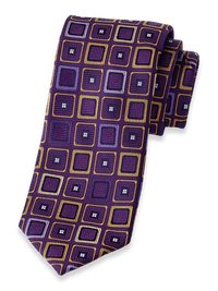 Geometric Woven Silk Tie - Purple/gold