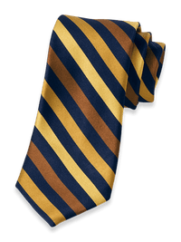 Stripe Woven Silk Tie - Gold/navy