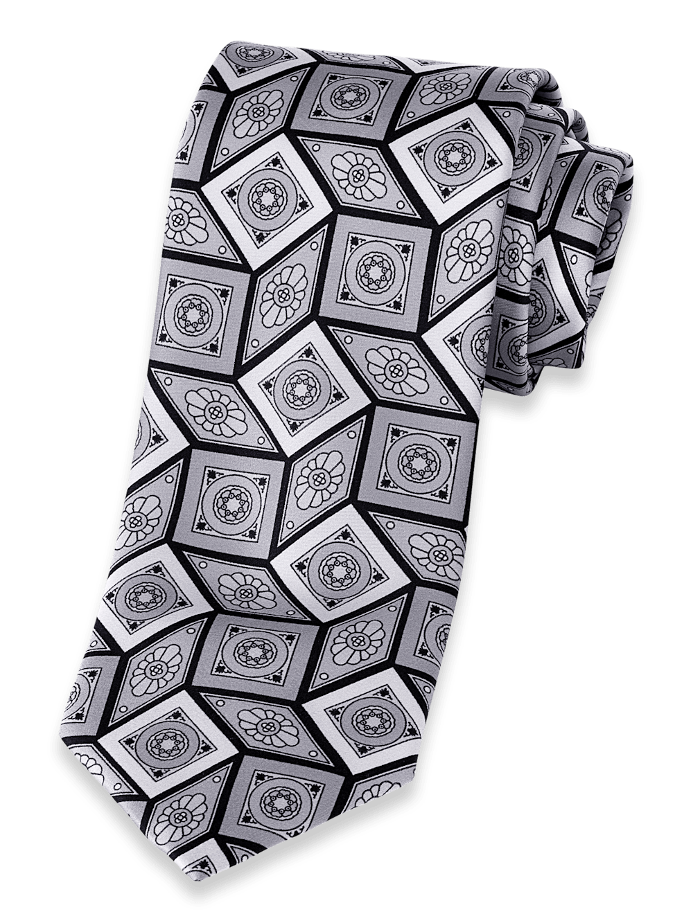 Product Image of Medallion Printed Italian Silk Tie-Silver