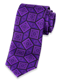 Medallion Printed Italian Silk Tie - Purple