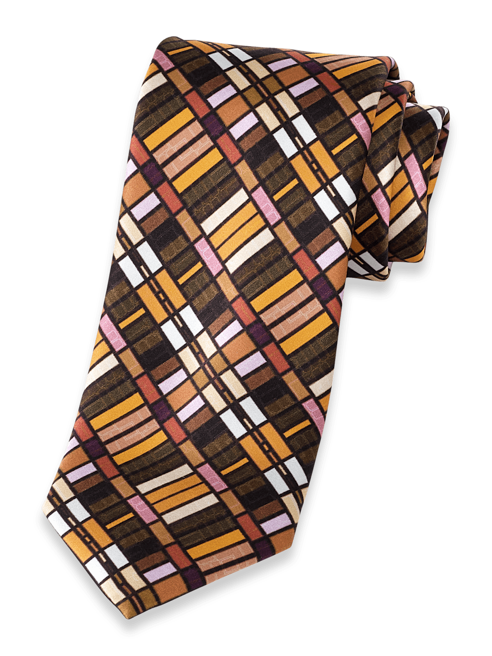Product Image of Geometric Printed Italian Silk Tie-Tan Multi