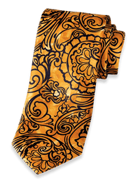 Paisley Printed Italian Silk Tie - Orange
