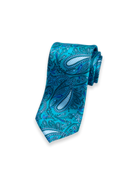 Paisley Printed Italian Silk Tie - Teal