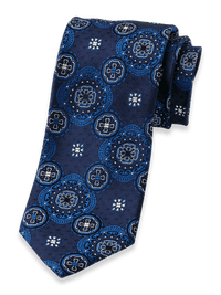 Medallion Woven Silk Tie - Blue