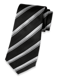 Stripe Woven Silk Tie - Black/grey