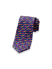 Geometirc Woven Silk Tie - Navy Multi