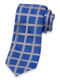 Windowpane Woven Silk Tie - Blue/brown